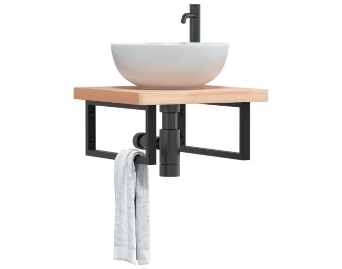 Sonata H Стенен рафт за мивка, стомана и масивно дърво бук