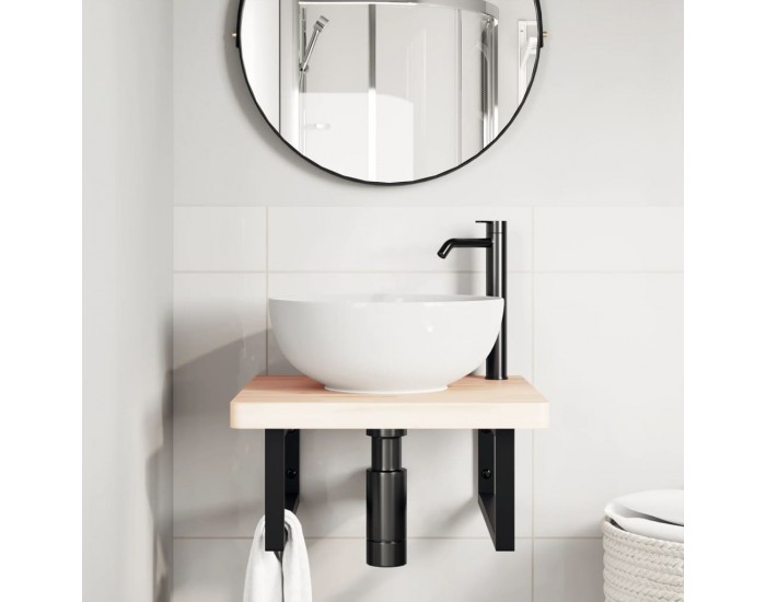 Sonata H Стенен рафт за мивка, стомана и масивно дърво бук