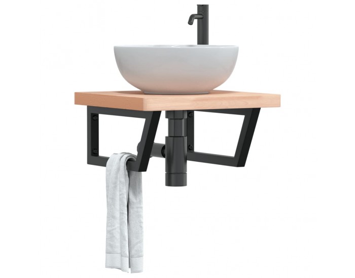 Sonata H Стенен рафт за мивка, стомана и масивно дърво бук