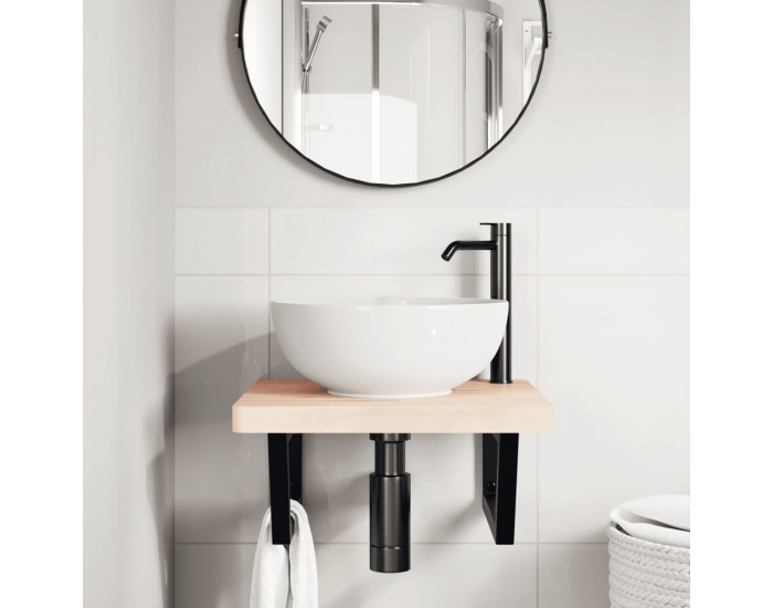 Sonata H Стенен рафт за мивка, стомана и масивно дърво бук