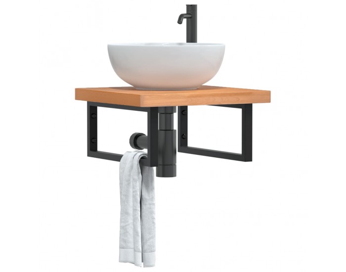 Sonata H Стенен рафт за мивка, стомана и масивно дърво бук