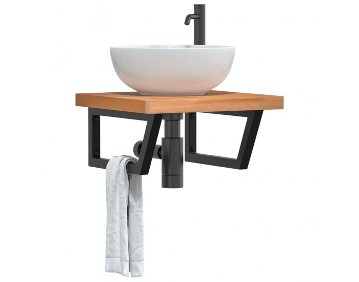 Sonata H Стенен рафт за мивка, стомана и масивно дърво бук