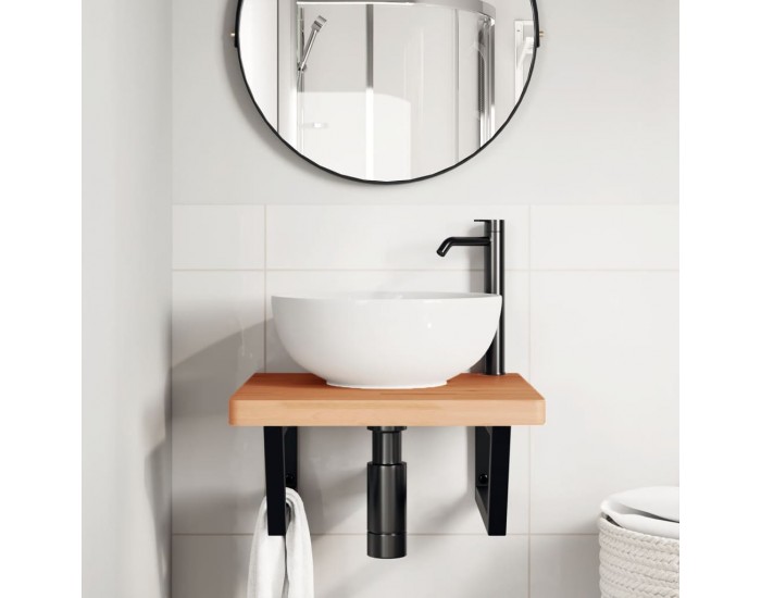 Sonata H Стенен рафт за мивка, стомана и масивно дърво бук