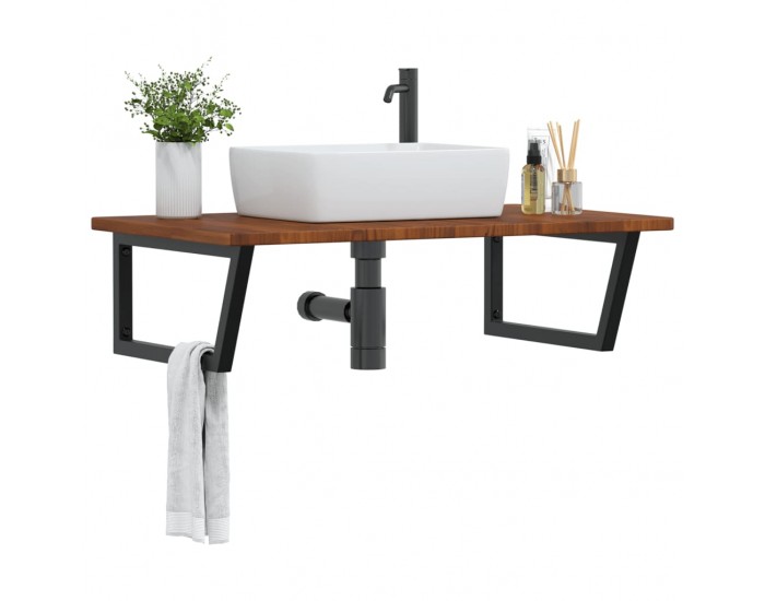 Sonata H Стенен рафт за мивка, стомана и масивно дърво дъб