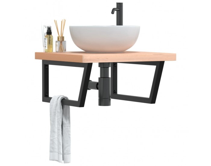 Sonata H Стенен рафт за мивка, стомана и масивно дърво бук