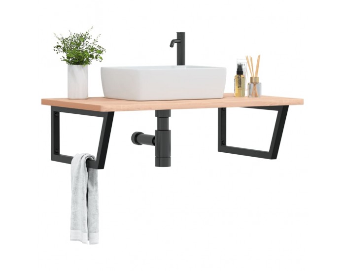 Sonata H Стенен рафт за мивка, стомана и масивно дърво бук