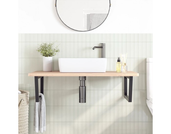 Sonata H Стенен рафт за мивка, стомана и масивно дърво бук