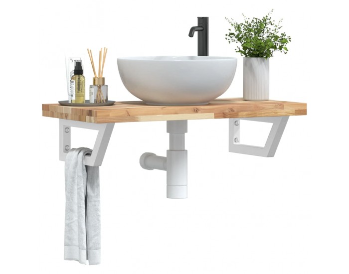 Sonata H Стенен рафт за мивка, стомана и масивно дърво акация