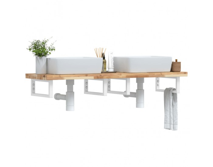 Sonata H Стенен рафт за мивка, стомана и масивно дърво акация