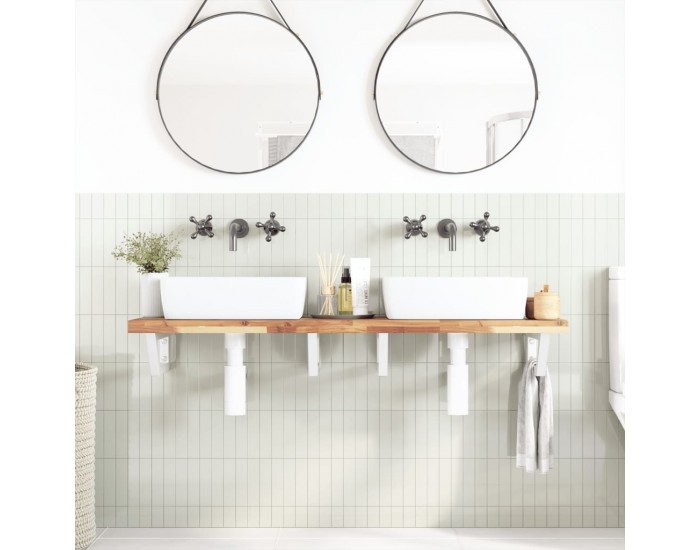 Sonata H Стенен рафт за мивка, стомана и масивно дърво акация