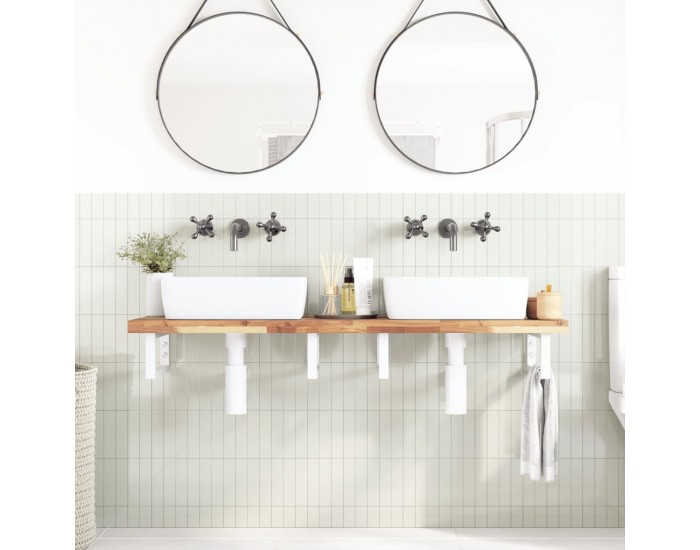 Sonata H Стенен рафт за мивка, стомана и масивно дърво акация