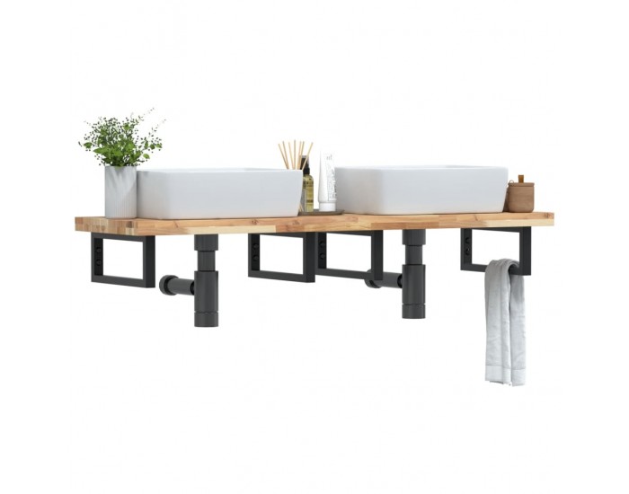 Sonata H Стенен рафт за мивка, стомана и масивно дърво акация
