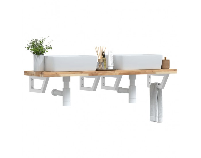 Sonata H Стенен рафт за мивка, стомана и масивно дърво акация