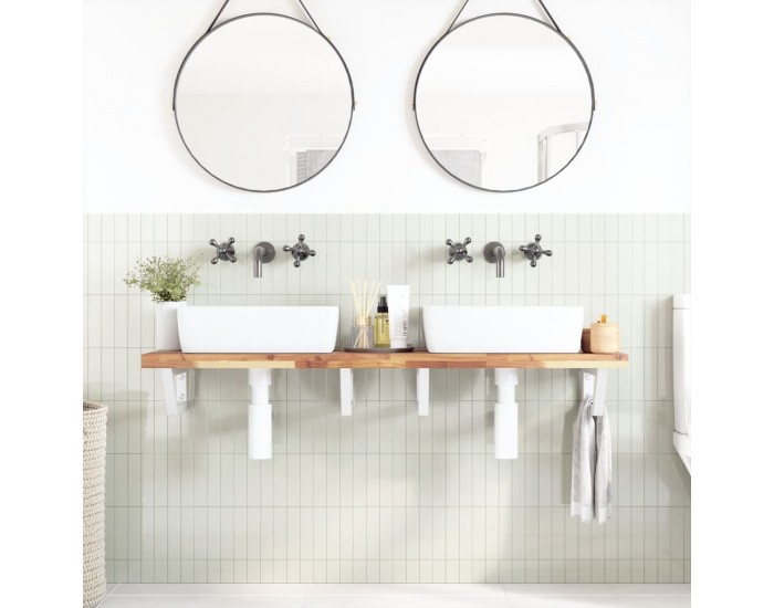 Sonata H Стенен рафт за мивка, стомана и масивно дърво акация