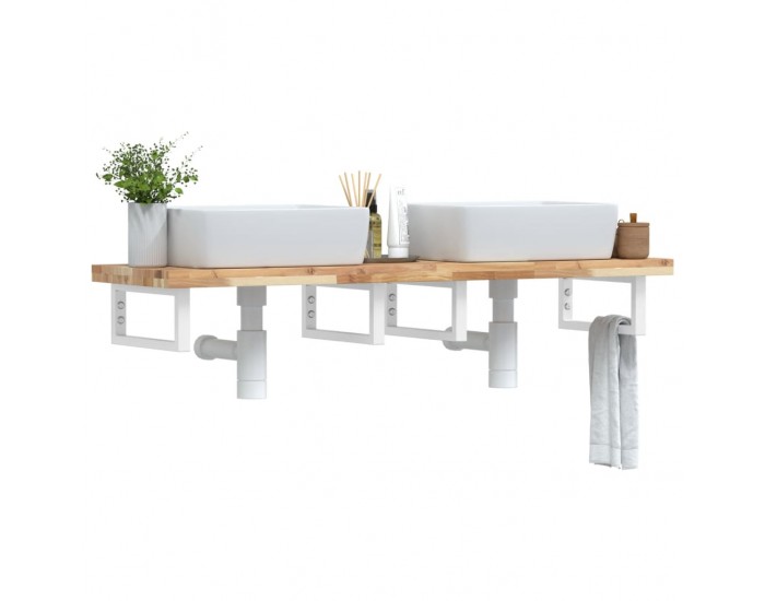 Sonata H Стенен рафт за мивка, стомана и масивно дърво акация