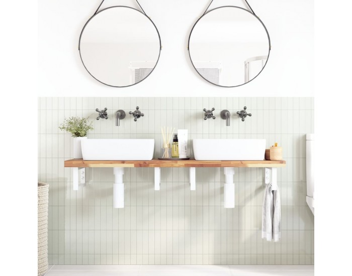 Sonata H Стенен рафт за мивка, стомана и масивно дърво акация