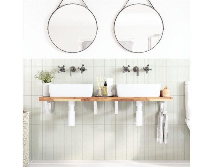 Sonata H Стенен рафт за мивка, стомана и масивно дърво акация