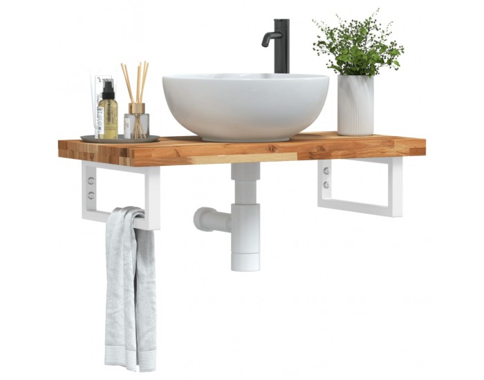 Sonata H Стенен рафт за мивка, стомана и масивно дърво акация