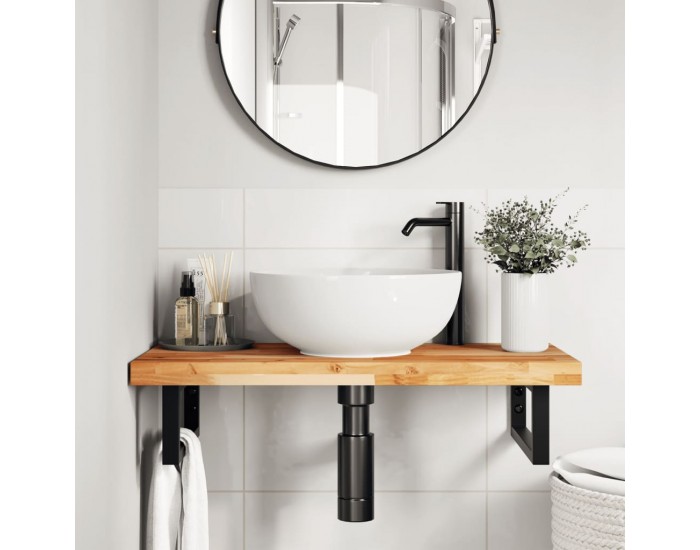 Sonata H Стенен рафт за мивка, стомана и масивно дърво акация