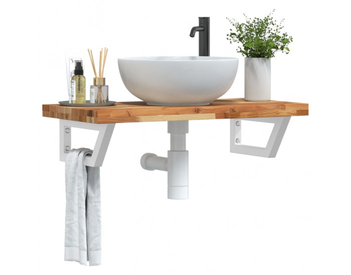 Sonata H Стенен рафт за мивка, стомана и масивно дърво акация