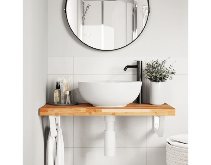 Sonata H Стенен рафт за мивка, стомана и масивно дърво акация