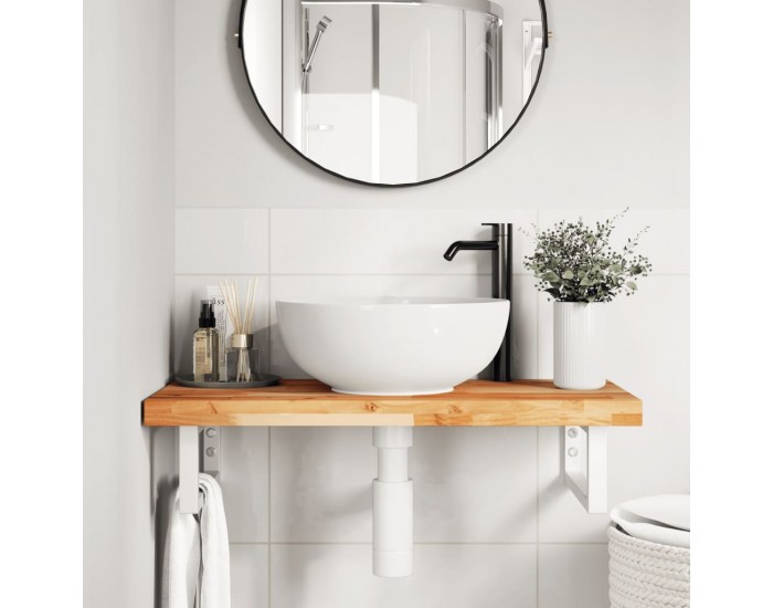 Sonata H Стенен рафт за мивка, стомана и масивно дърво акация