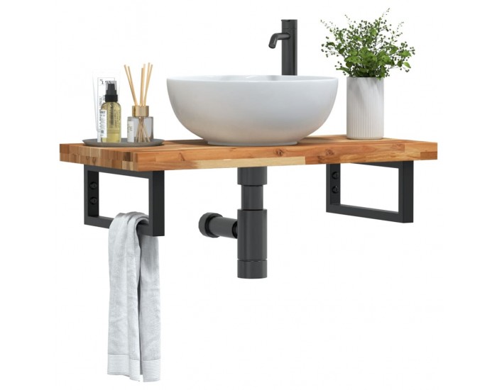 Sonata H Стенен рафт за мивка, стомана и масивно дърво акация