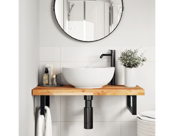 Sonata H Стенен рафт за мивка, стомана и масивно дърво акация