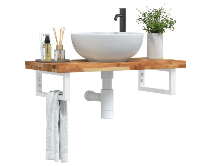 Sonata H Стенен рафт за мивка, стомана и масивно дърво акация