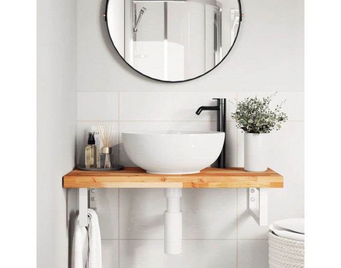 Sonata H Стенен рафт за мивка, стомана и масивно дърво акация