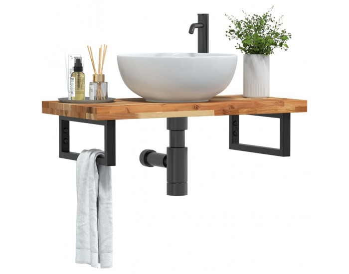 Sonata H Стенен рафт за мивка, стомана и масивно дърво акация