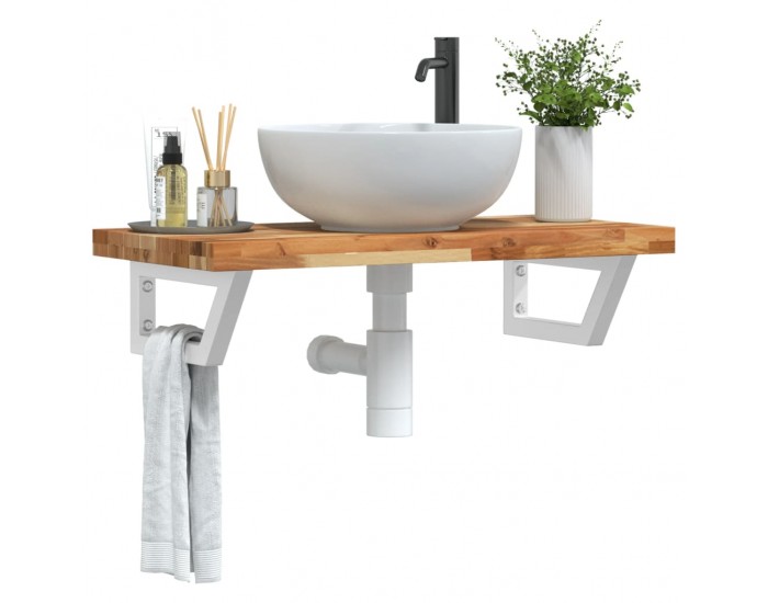 Sonata H Стенен рафт за мивка, стомана и масивно дърво акация