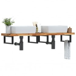 Sonata H Стенен рафт за мивка, стомана и масивно дърво акация - Шкафове за баня