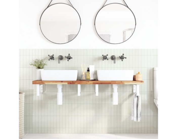 Sonata H Стенен рафт за мивка, стомана и масивно дърво акация