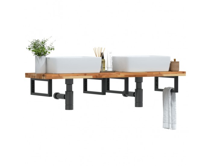 Sonata H Стенен рафт за мивка, стомана и масивно дърво акация