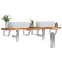 Sonata H Стенен рафт за мивка, стомана и масивно дърво акация - Шкафове за баня