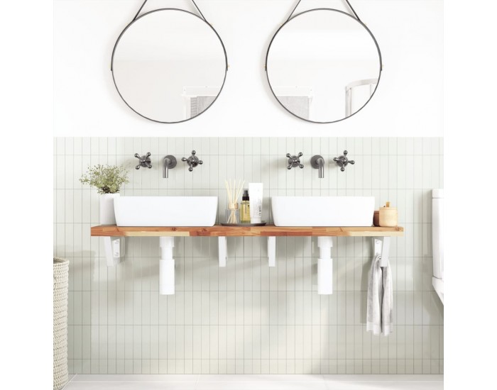 Sonata H Стенен рафт за мивка, стомана и масивно дърво акация