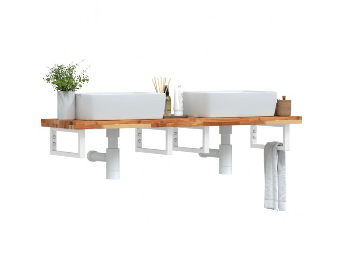 Sonata H Стенен рафт за мивка, стомана и масивно дърво акация