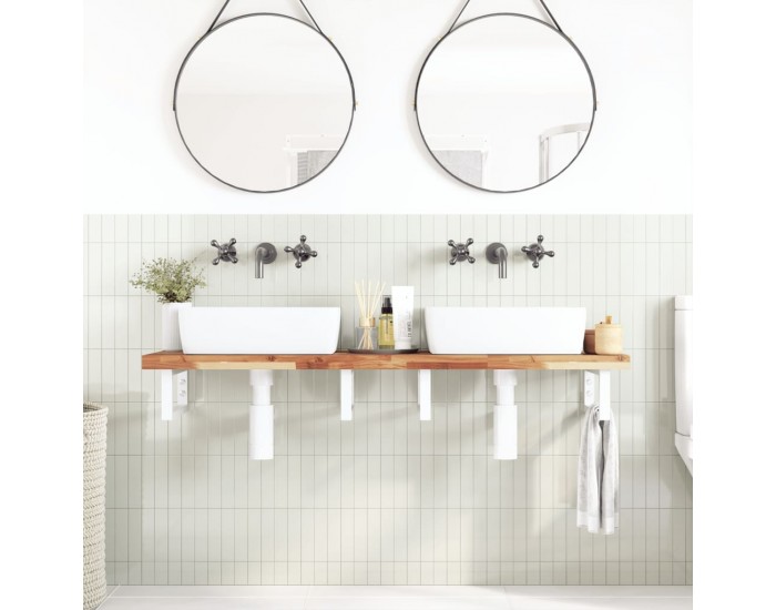 Sonata H Стенен рафт за мивка, стомана и масивно дърво акация