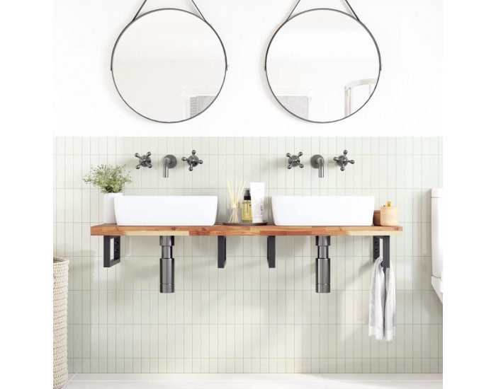 Sonata H Стенен рафт за мивка, стомана и масивно дърво акация