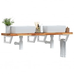 Sonata H Стенен рафт за мивка, стомана и масивно дърво акация - Шкафове за баня