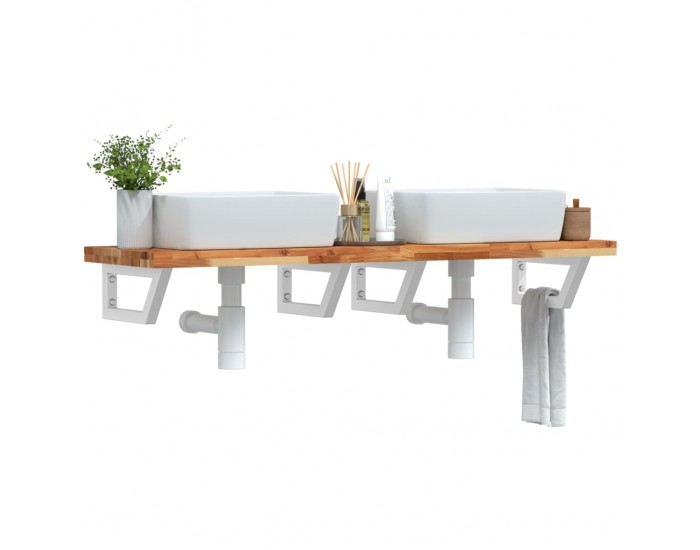 Sonata H Стенен рафт за мивка, стомана и масивно дърво акация