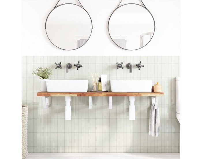 Sonata H Стенен рафт за мивка, стомана и масивно дърво акация