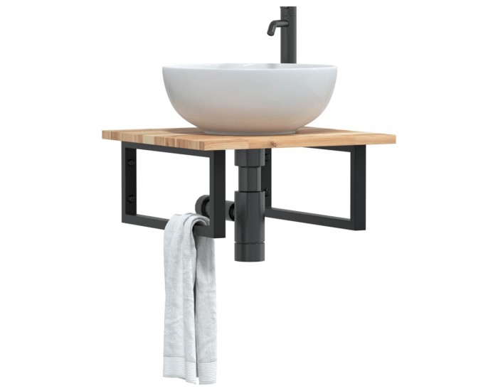 Sonata H Стенен рафт за мивка, стомана и масивно дърво акация