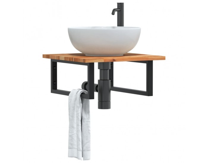 Sonata H Стенен рафт за мивка, стомана и масивно дърво акация