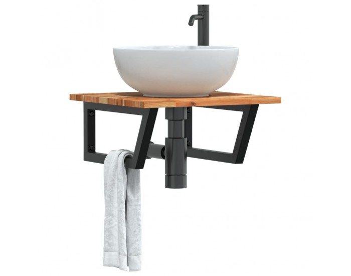 Sonata H Стенен рафт за мивка, стомана и масивно дърво акация