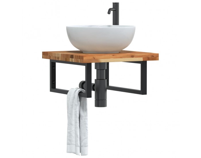 Sonata H Стенен рафт за мивка, стомана и масивно дърво акация