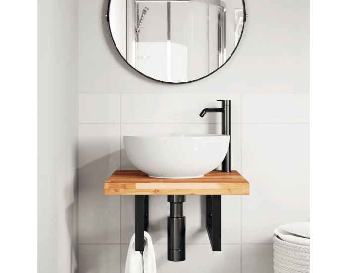 Sonata H Стенен рафт за мивка, стомана и масивно дърво акация