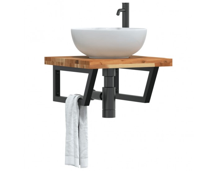 Sonata H Стенен рафт за мивка, стомана и масивно дърво акация