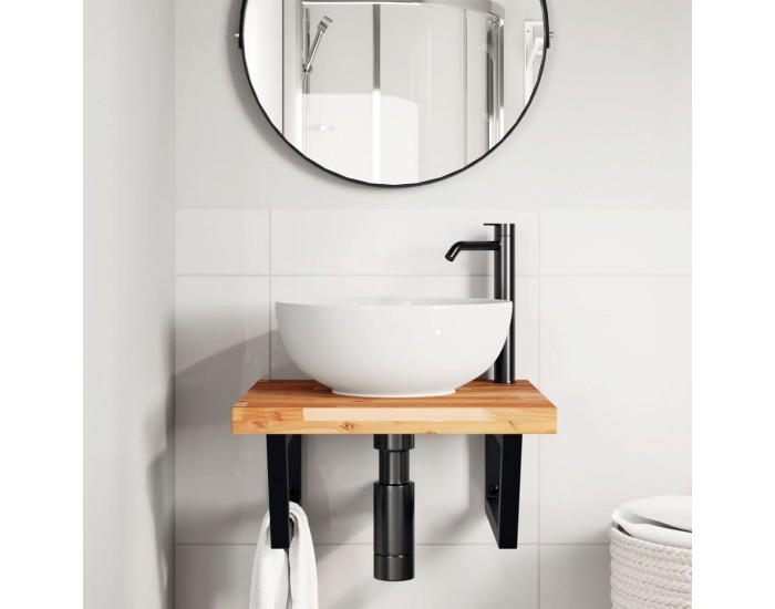 Sonata H Стенен рафт за мивка, стомана и масивно дърво акация